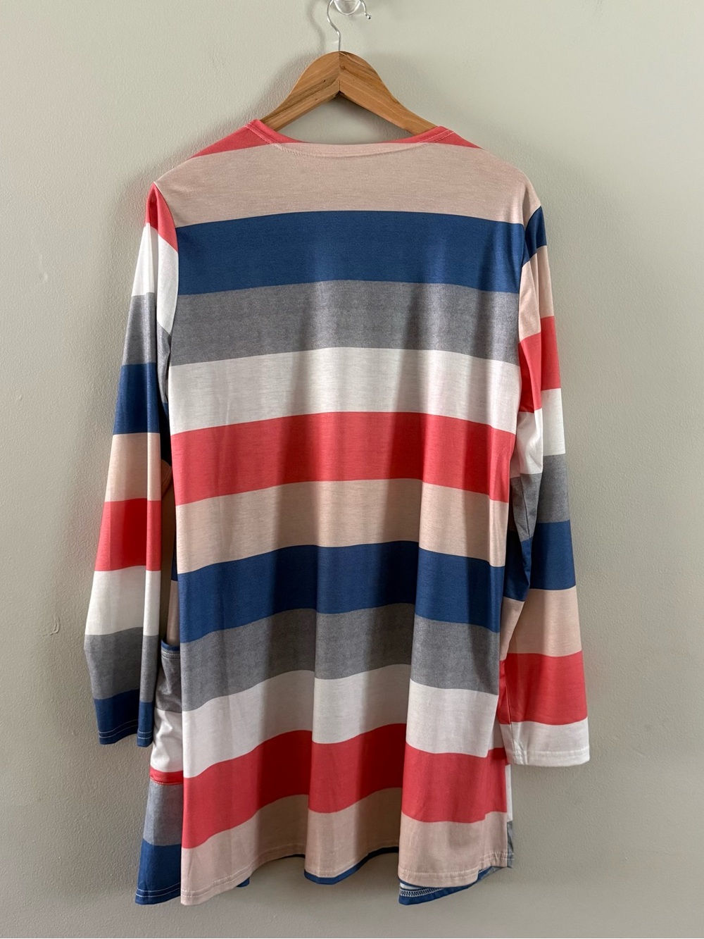 Striped Open-Front Cardigan Sweater - Blue, Coral & Cream - Picture 6 of 9